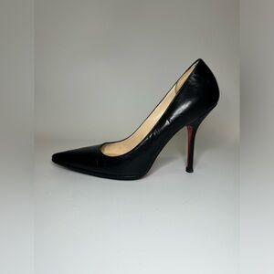 $745 Christian Louboutin Black Leather Pointed Toe Office Work Heel Pumps 35.5